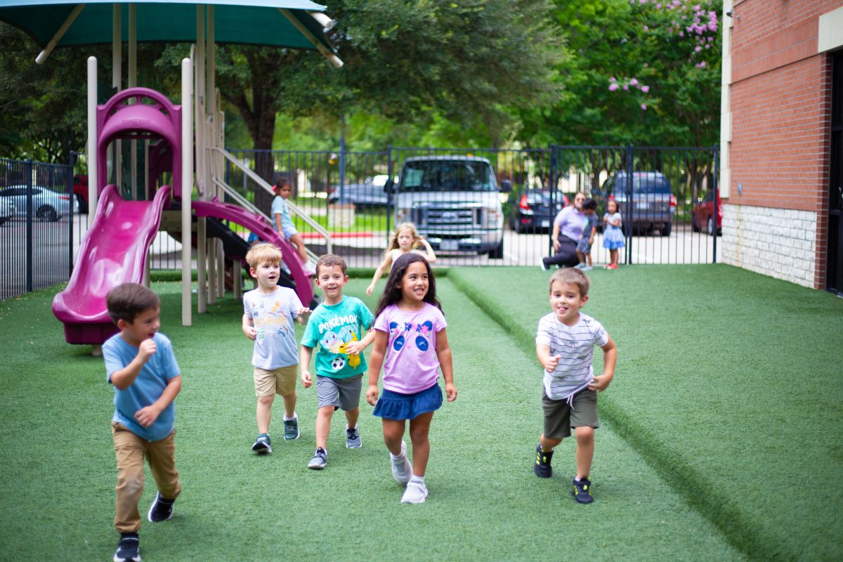 Pre-K children walking to the playground at MyPlace, Katy TX